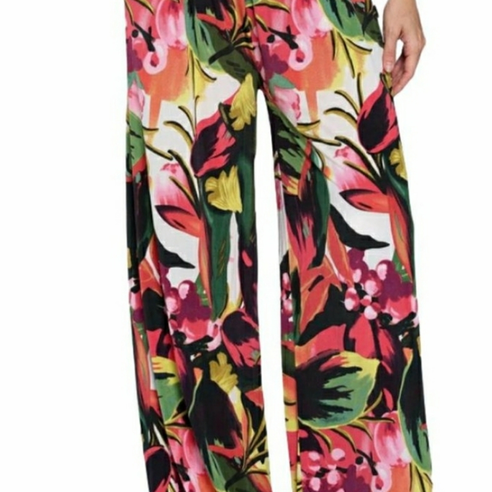 Tropical Print Palazzo Pants-OS-NEW - Picture 2 of 2